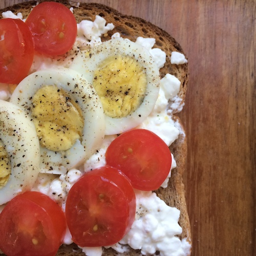 Breakfast Toast Cottage Cheese Hard Boiled Eggs Tomatoes