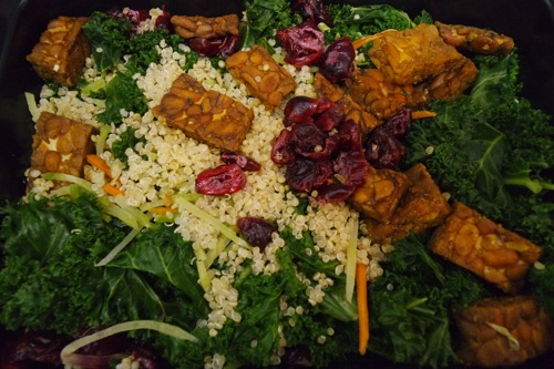 Veestro's Kale & Quinoa salad with tempeh bits and tahini dressing
