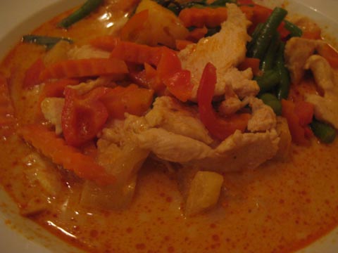 Panang curry with white rice, $12.95