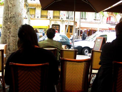 People watching outside the cafe