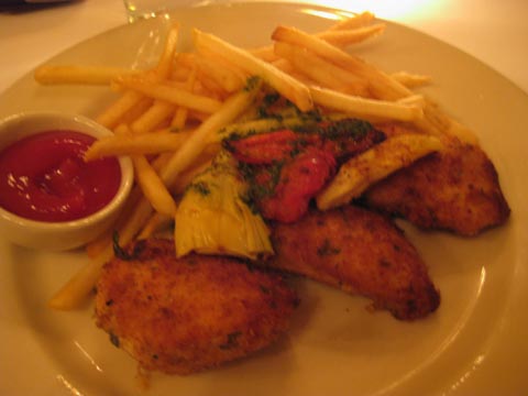 Parmesan Crusted Chicken Breast: topped with roasted tomatoes and artichokes, $19