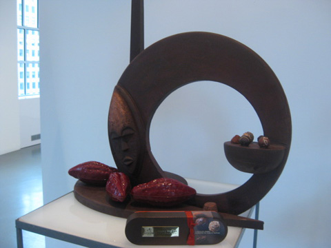 A handmade chocolate G for Godiva made by the executive chef
