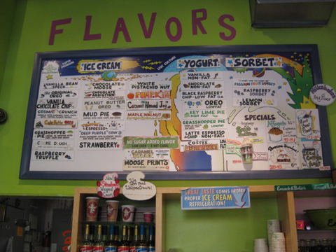 Ice cream menu at Emack & Bolio's