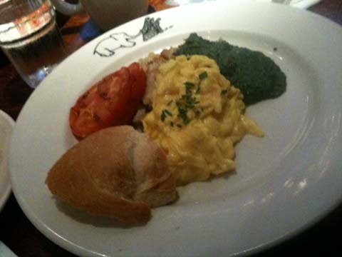 Yukon Brunch with Country Eggs, Spinach Puree, Hash Browns and Grilled Tomatoes, $12